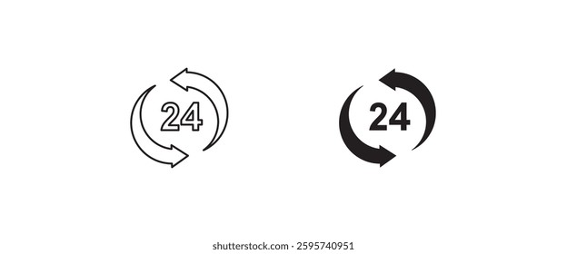 24 Hours a day service icon, All day cyclic sign, symbol, logo, illustration, editable stroke, flat design style isolated on white