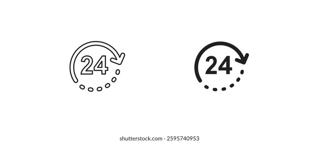 24 Hours a day service icon, All day cyclic sign, symbol, logo, illustration, editable stroke, flat design style isolated on white