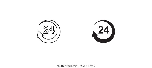 24 Hours a day service icon, All day cyclic sign, symbol, logo, illustration, editable stroke, flat design style isolated on white