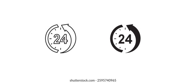 24 Hours a day service icon, All day cyclic sign, symbol, logo, illustration, editable stroke, flat design style isolated on white