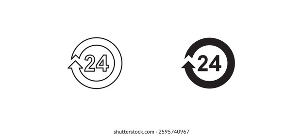 24 Hours a day service icon, All day cyclic sign, symbol, logo, illustration, editable stroke, flat design style isolated on white