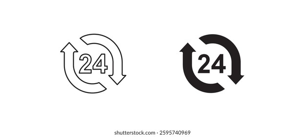 24 Hours a day service icon, All day cyclic sign, symbol, logo, illustration, editable stroke, flat design style isolated on white