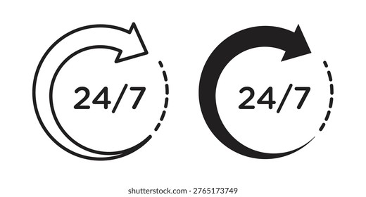 24 Hours a day service icon set, collection of icon in editable strokes and flat versions