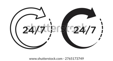 24 Hours a day service icon set, collection of icon in editable strokes and flat versions