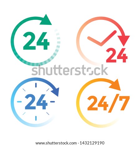 24 hours a day service icons set