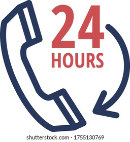 24 hours delivery flat style. Twenty four hour open vector illustration on white isolated background. Timetable business concept.
