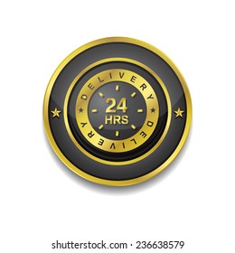 24 Hours Delivery Gold Vector Icon Button