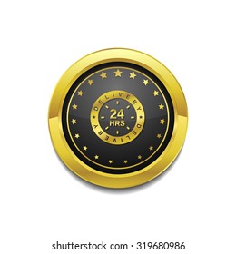 24 Hours Delivery Golden Vector Icon Button