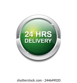 24 Hours Delivery Green Vector Icon Button