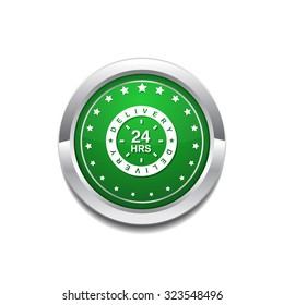 24 Hours Delivery Green Vector Icon Button