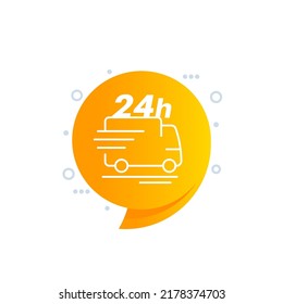 24 hours delivery icon with a van, vector