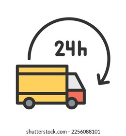 24 Stunden liefern Symbol Vektorbild. Geeignet für mobile Apps, Web-Apps und Printmedien.