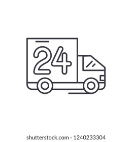 24 hours delivery  line icon concept. 24 hours delivery  vector linear illustration, symbol, sign