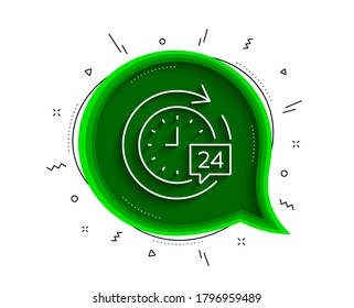icono de línea de entrega de 24 horas. Burbuja de chat con sombra. Signo de tiempo o cronómetro. Icono de entrega de línea delgada 24h. Vector