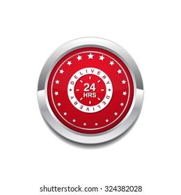 24 Hours Delivery Red Vector Icon Button