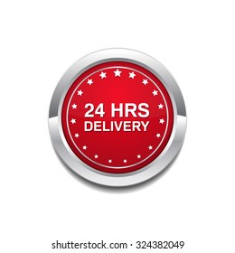 24 Hours Delivery Red Vector Icon Button