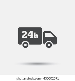 24 hours delivery service. Cargo truck symbol. Flat delivery web icon on white background. Vector