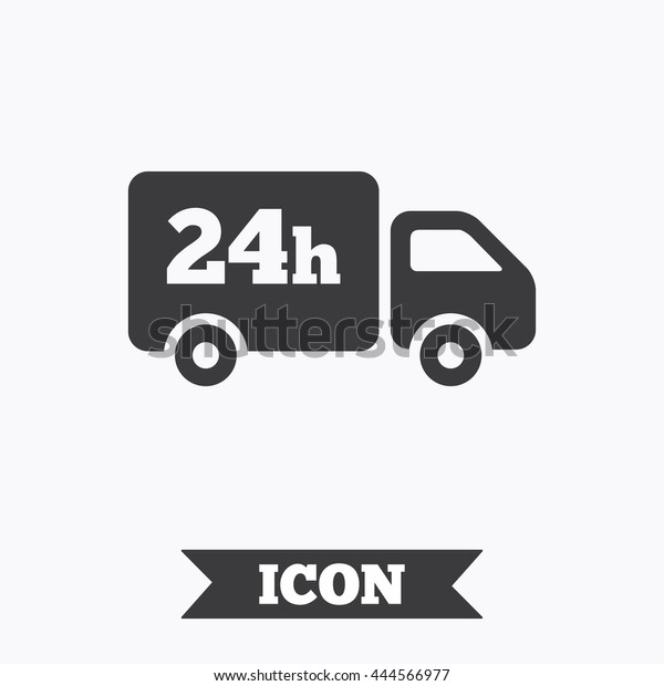 24 hours\
delivery service. Cargo truck symbol. Graphic design element. Flat\
delivery symbol on white background.\
Vector
