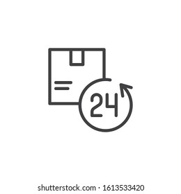 24 hours delivery service line icon. linear style sign for mobile concept and web design. Twenty four hours shipping outline vector icon. Symbol, logo illustration. Vector graphics