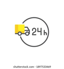 24 hours delivery service line icon. linear style sign for mobile concept and web design. All time delivery truck outline vector icon. Symbol, logo illustration. Vector graphics