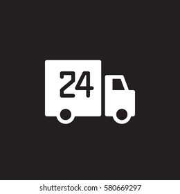 24 hours delivery track icon vector, filled flat sign, solid white pictogram isolated on black. Symbol, logo illustration