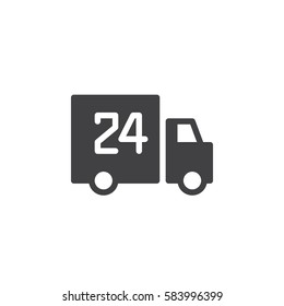 24 hours delivery track icon vector, filled flat sign, solid pictogram isolated on white. Symbol, logo illustration