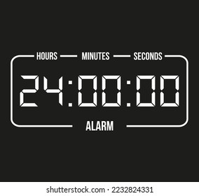 24 hours digital alarm. White and black time counter clock. Banner for schedules and appointments
