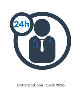 24 Hours Doctor Service Icon,24/7 Doctor Service.