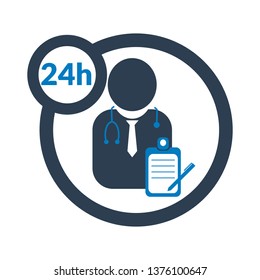 24 Hours Doctor Service Icon,24/7 Doctor Service.