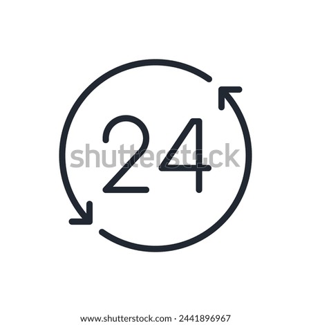 24 hours editable stroke outline icon isolated on white background flat vector illustration. Pixel perfect. 64 x 64