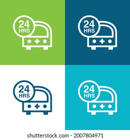 24 Hours Emergency Ambulance Flat four color minimal icon set