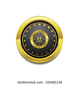 24 Hours Emergency Service Golden Vector Icon Button