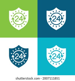 24 Stunden Flache vier Farben minimale Icon Set