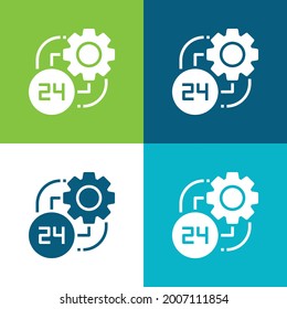 24 horas Plano cuatro colores mínimo conjunto de iconos