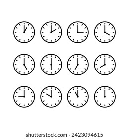 Vector de conjunto de iconos de reloj blanco plano de 24 horas