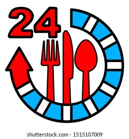 24 hours food line icon isolated on a white background.