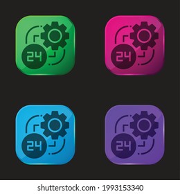 24 Hours four color glass button icon