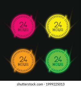 24 Hours four color glowing neon vector icon