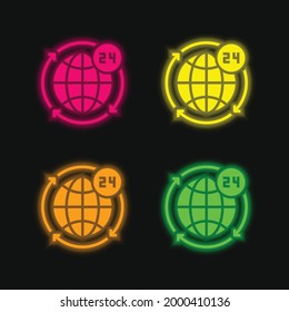 24 horas cuatro colores brillante neón vectorial icono
