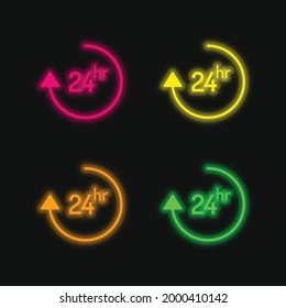 24 Stunden vierfarbiges, leuchtendes Neonvektorsymbol