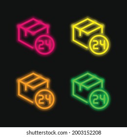 24 Hours four color glowing neon vector icon