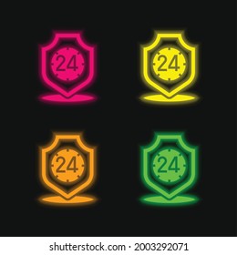 24 Stunden vierfarbiges, leuchtendes Neonvektorsymbol