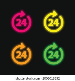 24 horas cuatro colores brillante neón vectorial icono