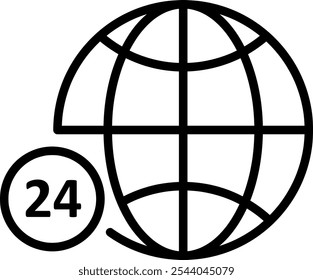 24 hours globe outline icon. world news simple line trendy style illustration for web and app..eps
