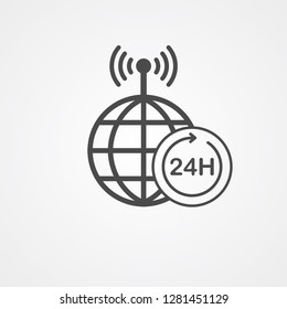 24 hours globe vector icon sign symbol
