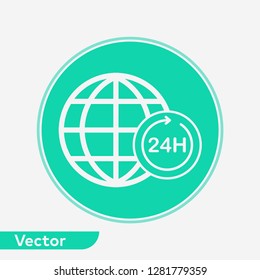 24 hours globe vector icon sign symbol