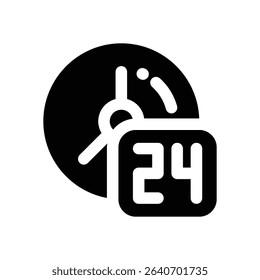 24 hours glyph icon. Strong and solid vector icon for websites, mobile interfaces, presentations, and visual branding. High quality and easy to edit.