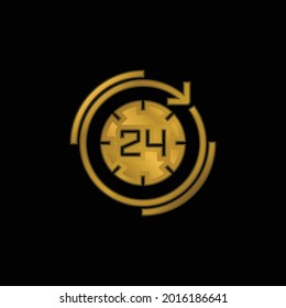24 Hours gold plated metalic icon or logo vector