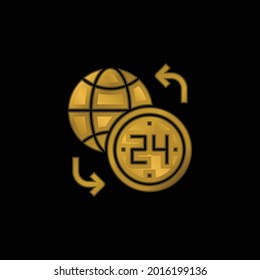 24 Hours gold plated metalic icon or logo vector