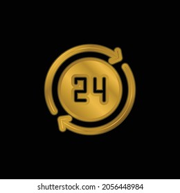 24 Hours gold plated metalic icon or logo vector